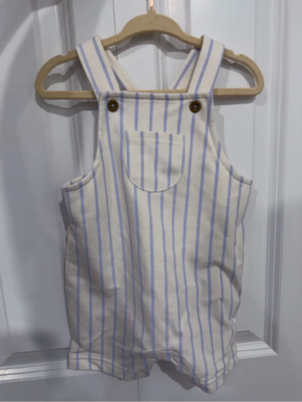 Carter's 3 pc Cream and Light Blue Striped Overall Set